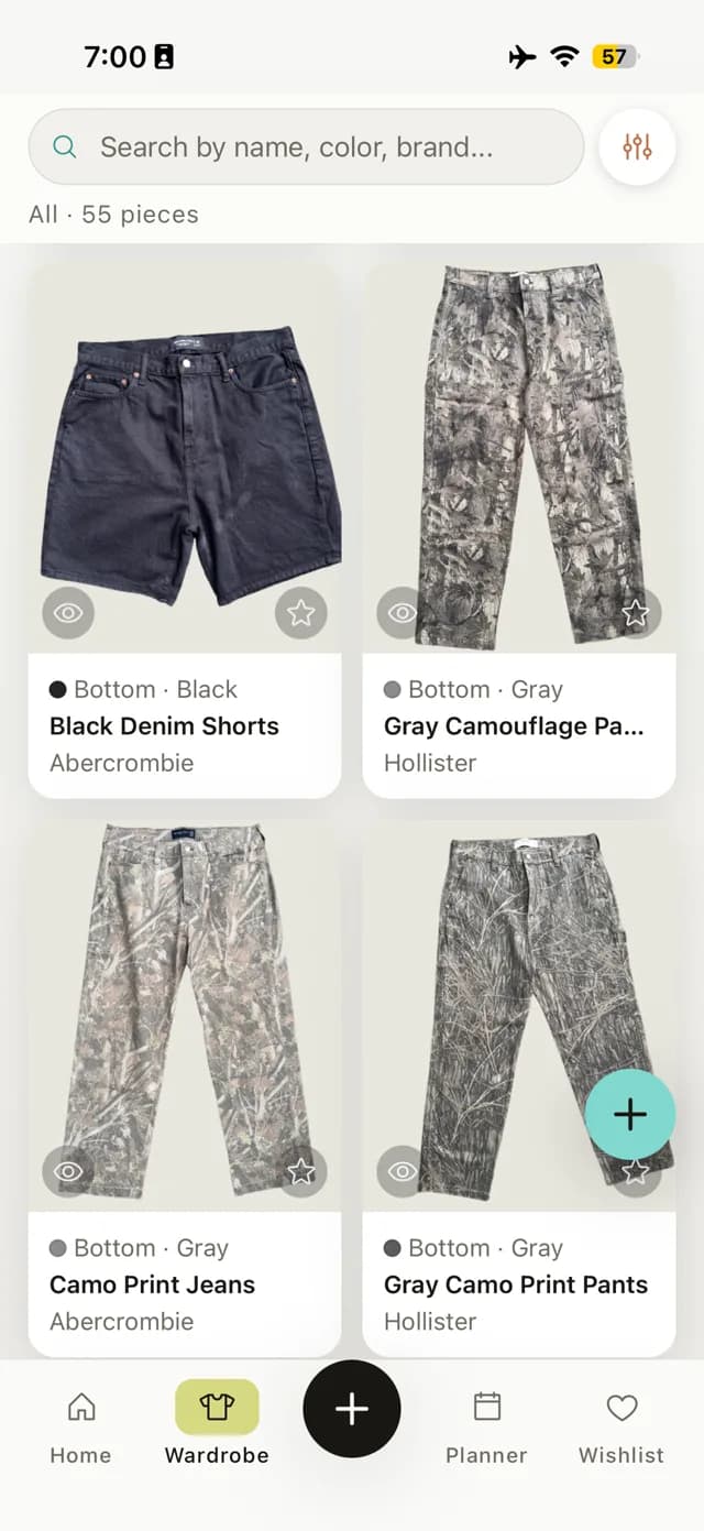 MODA wardrobe grid screen